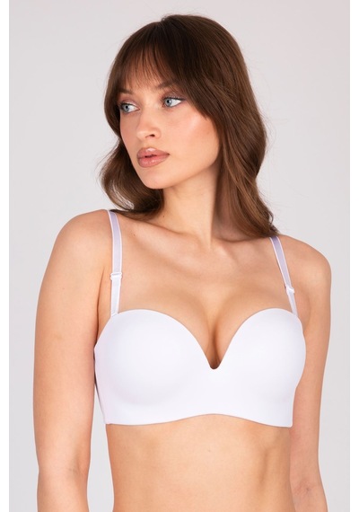 Burcumay Çift Dolgulu Destekli Double Push Up Straplez Telsiz Beyaz Sü... Beyaz
