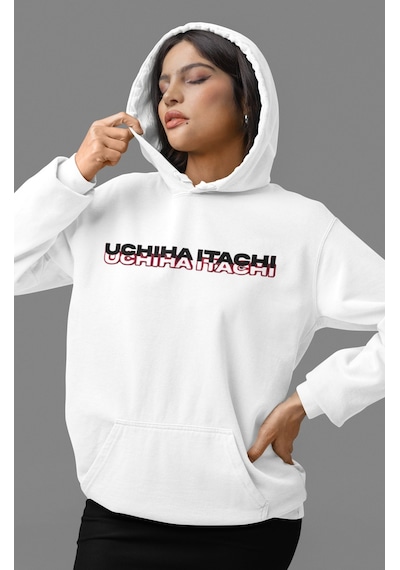 Sevbano Itachi Uchiha Naruto Anime Sırt Baskılı Unisex Oversize Penye Hoo beyaz