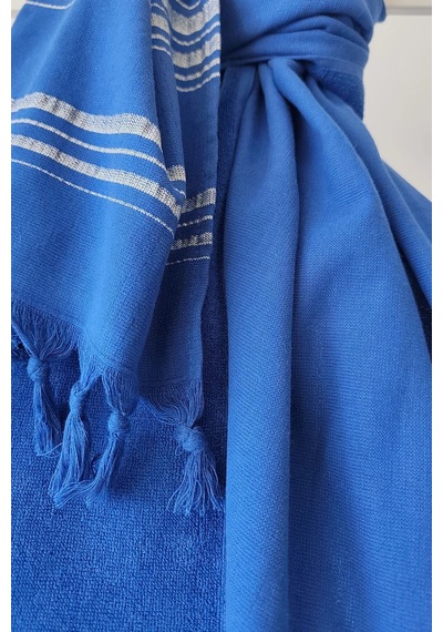 Saks Mavi Çizgili Havlu Peştemal 90x170cm - Plaj Havlusu - %100 Pamuk Saks Mavi