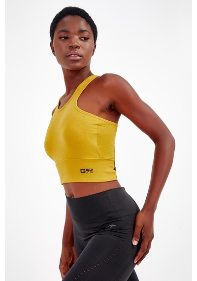 Maraton 17499 Active Slim Fit Kadın Bisiklet Yaka Kolsuz Gym Bralet Sarı