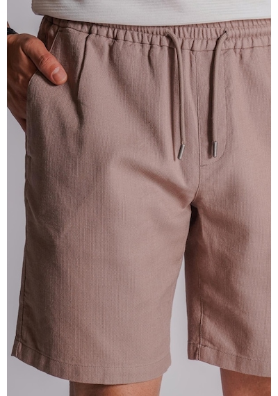 Braccas Erkek Yandan Cepli Beli Lastikli Keten Dokulu Relaxed Fit Jogger Şort Vizon Vizon