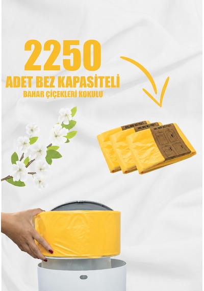 Korbell 16 Lt Kirli Bebek Bezi Kovaları İle Uyumlu 3 Paket 2250 Adet Bez Kapasiteli Bahar Çiçekleri Yerli Çöp Poşet