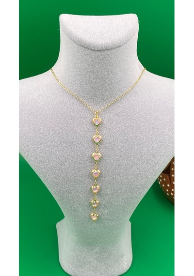 Y Model Gold Renk Kalpli Model Kadın Kolye Pembe