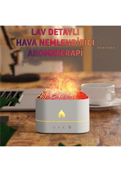 Robeve Işıklı Alev Efektli Aroma Difüzörü 7 Renk Rgb Alevli Hava Nemlendirici Buhar Makinesi, Sessiz Ultrasonik Teknoloji Şık Dekoratif Tasarım İle Aromaterapi Ve Ambiyans Aydınlatması Beyaz