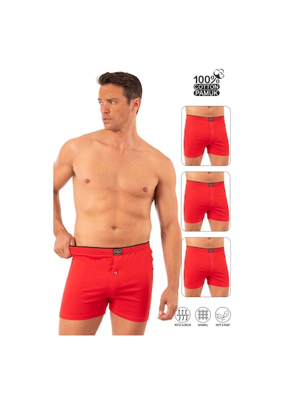 Özkan Underwear Özkan 0041 3'lü Paket Erkek %100 Pamuklu Şardonlu Klasik Rahat Kesim Havlu Bel Süprem Penye Boxer Kırmızı