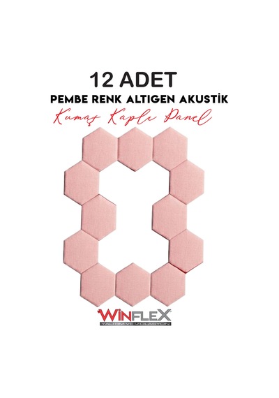 Altıgen Akustik Kumaş Kaplı Panel 17x20cm - 12 Adet Pembe
