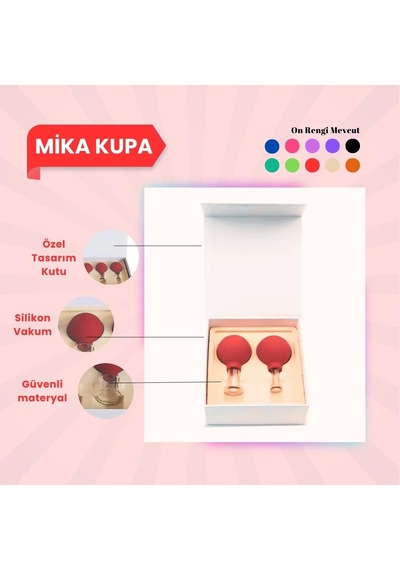 Silikon Vakumlu Mika Yüz Masaj Kupası 2'li Set Kırmızı Çok Renkli