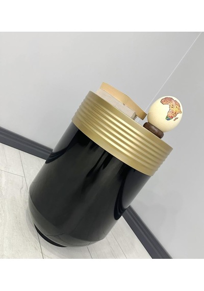 Elegant Dekoratif Eskitme Darbuka Parlak Siyah Sehpa 60cm