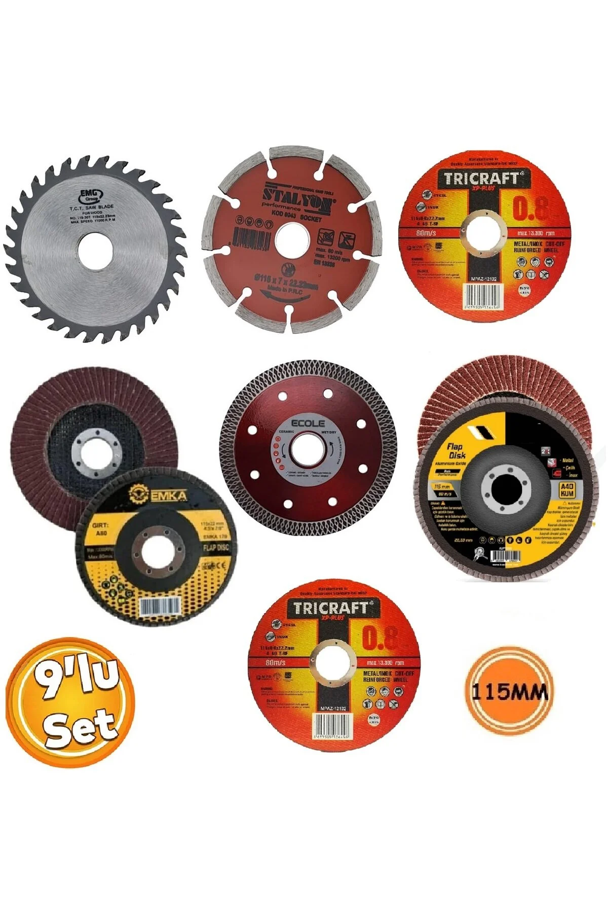 Ahşap Metal Mermer Granit Seramik Kesici Disk Seti Kesme Zımparalama Daire Disk Bıcak 115mm İspirel