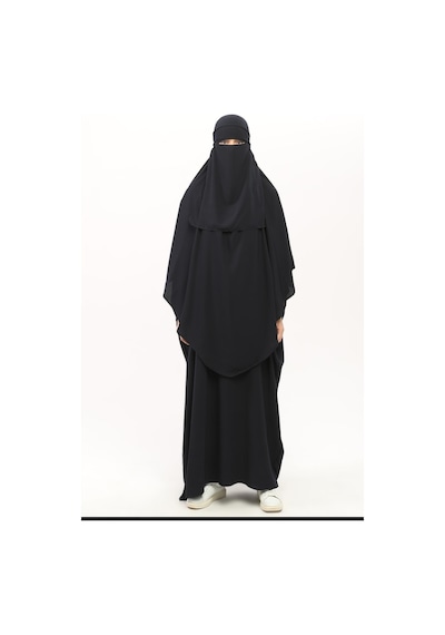 Altobeh Sultanbaş Nikaplı Çarşaf Cilbab Khimar Abaya Kolu Lastikli Hakim Yaka Peçeli Ferace Medine İpek Lacivert 1412-36-s-m Lacivert
