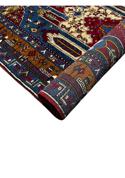 El Dokuması Yahyalı Halısı 110x190 Kırmızı Lacivert Kök Boyası Yün Halı