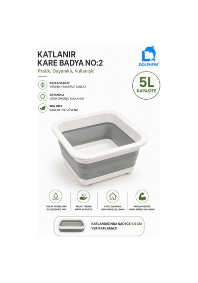 Katlanır Badya 5 Lt Mutfak Hazırlık Ve Hamur Yoğurma Kabı Beyaz - Gri