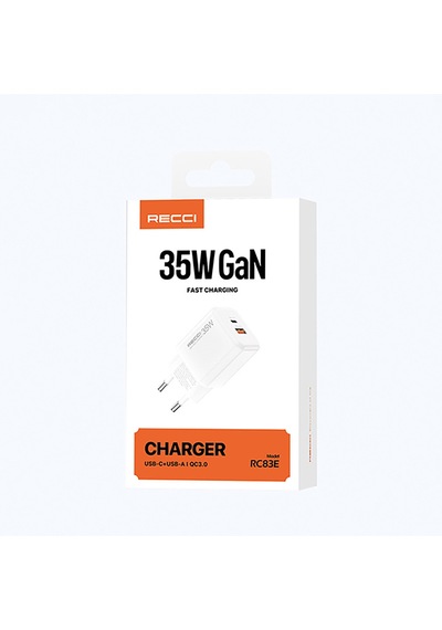 Recci Rc83e Type-c Pd & Usb-a Gan Teknolojili Qc3.0 Hızlı Şarj Başlığı 35w Beyaz