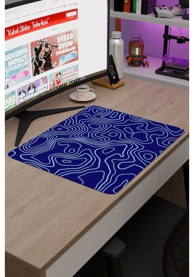 Mavi Lacivert 48x40 Xl Taraftar Gaming Oyuncu Mouse Pad Kaymaz Taban Büyük Fare Altlığı Topography