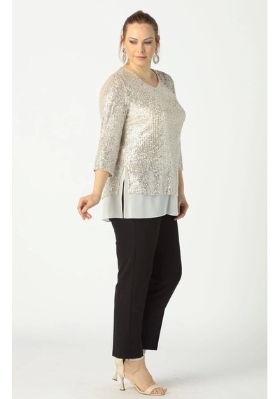 Moda Berray 28034 Payet Büyük Beden Bluz Bej Bej