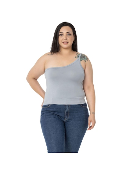 Disentis Büyük Beden Tek Omuz Dekolteli Viskon Gri Body-gri Gri