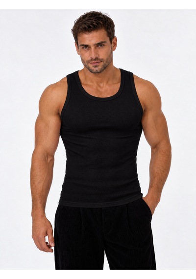 We&me Erkek Halter Yaka Slimfit Sporcu Likralı Atlet Siyah