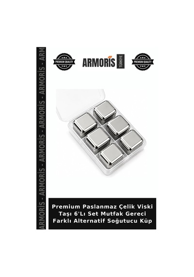 Premium Paslanmaz Çelik Viski Taşı 6'lı Set Mutfak Gereci Farklı Alternatif Soğutucu Küp