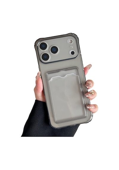 Teknomoda Apple Uyumlu iPhone 17 Pro Max Kılıf Kartlıklı Anti Şok Korumalı Şeffaf Silikon Füme Koyu Şeffaf Acık Siyah Füme