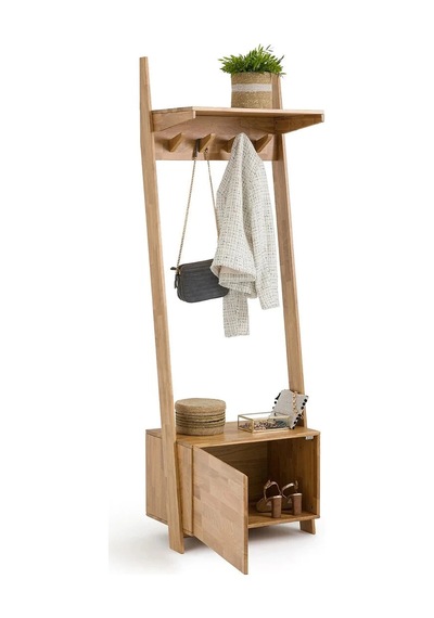 Tek Kapaklı Çam Masif Ahşap Vestiyer, Portmanto 195x60x40 Cm