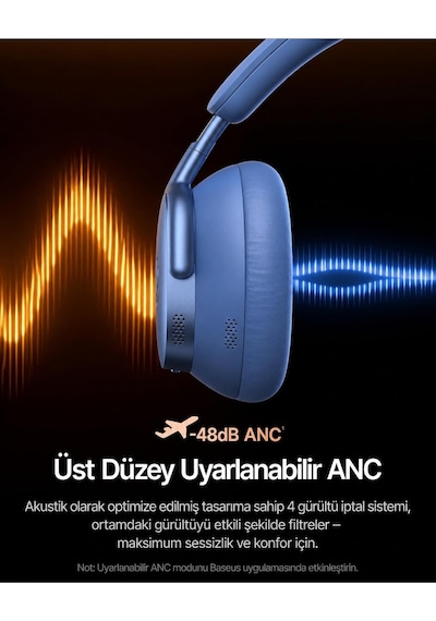 Inspire Sound By Bose Xh1 Anc 100 Saat Çalma Süresi 4 Mikrofon Bt6.0 Kablosuz Kulak Üstü Kulaklık, Mavi