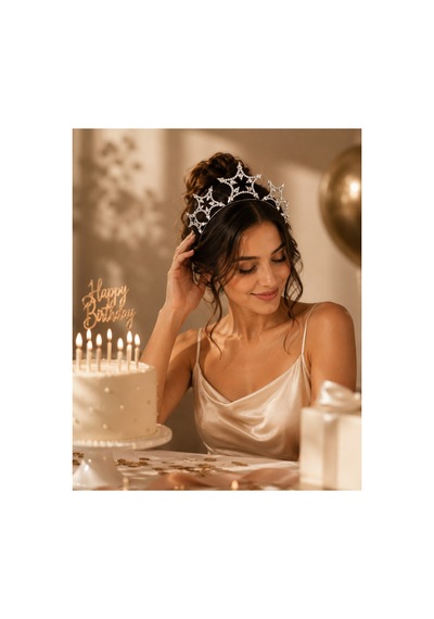 7 Yıldızlı Kristal Taç Gümüş Kaplama Bride Gelin Doğum Günü Saç Aksesuarı
