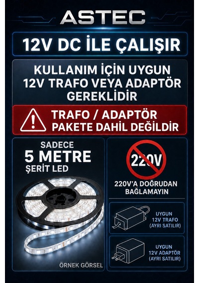 Astec 12v Şerit Led 5 Metre / 10 Metre Yapışkanlı Kesilebilir İç Mekân Aydınlatma Trafo Hariç Bütün Renkler 33848977