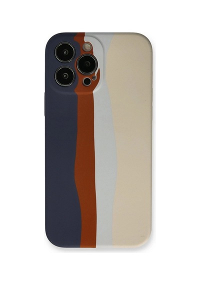 Durukar iPhone Uyumlu 13 Pro Kılıf Ebruli Lansman Silikon - Lacivert-krem