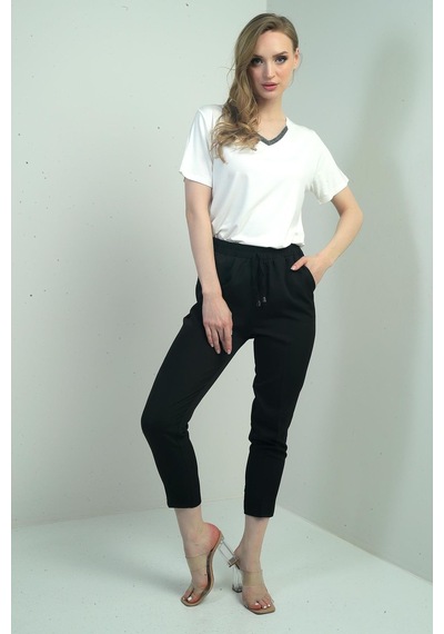 By Saygı Kadın Beli Lastikli Yandan Cepli Havuç Paça Pantolon-40798 Siyah