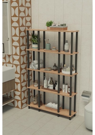 Ravina 5 Katlı Banyo Düzenleyici Çok Raflı Banyo Organizeri Çok Amaçlı Banyo Düzenleyici - Meşe Meşe