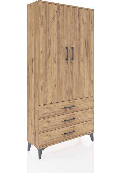 Arges Dolap 3 Raflı 3 Çekmeceli 2 Kapaklı 88x30x182 Çam-çam Atlas Çam