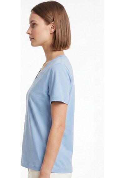 Goffra Kadın Vision V Yaka Premium Kalite Yoğun Dokulu Pamuklu T-shirt Açık Mavi W102-r0220-04
