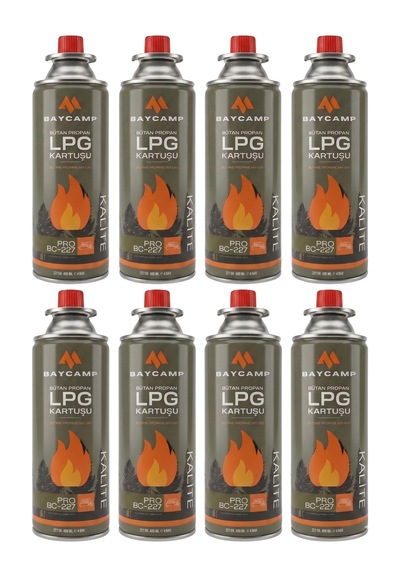 Baycamp 227gr 400 Ml Butan Propan Lpg Kartuş 8 Li Paket Çok Renkli