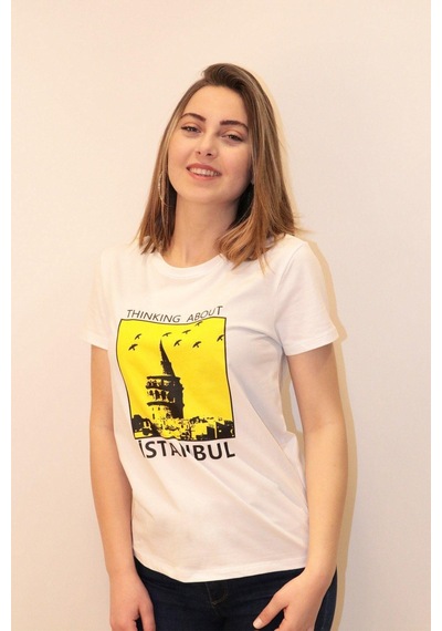 Kadın Bisiklet Yaka T-shirt %100 Pamuk Tişört Çok Renkli