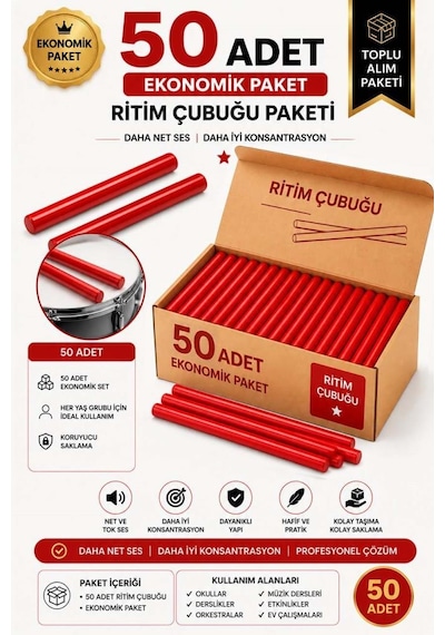 Midex Örf-bt-25rd-25x Kırmızı Ritim Çubuğu Örf Aletleri Seti 25 Cm Karbon Fiber Toptan Paket 25 Çift Tek Renk