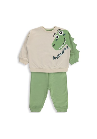 Civil Baby Dinozor Baskılı 6-18 Ay Takım - Bej Taş Rengi