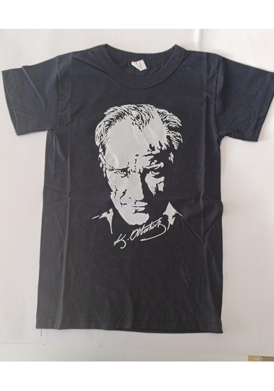 Baskı Merkezi Atatürk Baskılı Tişört Siyah - Siyah