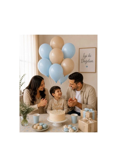 Latte & Açık Mavi Lateks Balon Seti 10'lu 5 Latte 5 Açık Mavi Doğum Günü Parti Balon Seti Çok Renkli