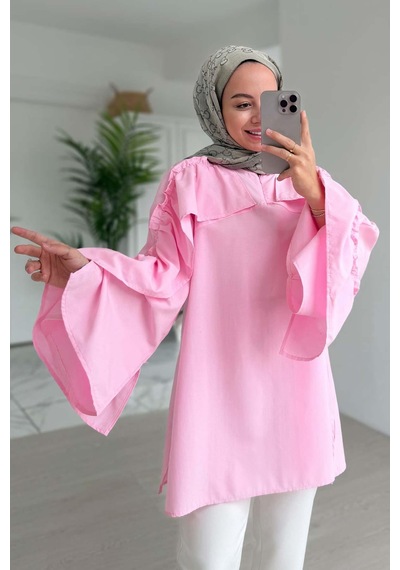 Kahijab Fırfır Detay Gömlek - Pembe Pembe