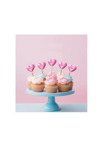 20 Adet Pembe Kalpler Pasta Kürdanı 5cm Cupcake Pasta Süsü Kurabiye Nişan Söz Kokteyl Bride To Be Diğer