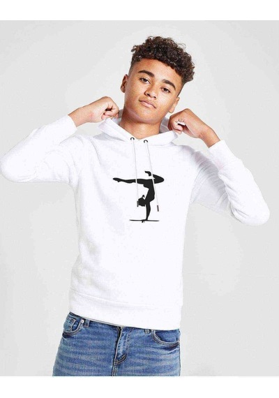 Tshirthane Silhouette Gymnastic Baskılı Unisex Çocuk Kapüşonlu Beyaz Sweat Beyaz