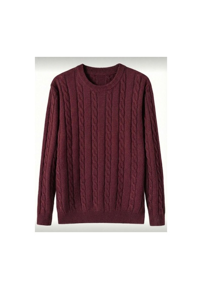 Cool Tarz Erkek Bisiklet Yaka Slim Fit Saç Örgülü Triko Kazak Bordo Bordo