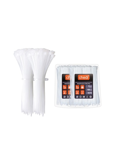 Chedı Kablo Bağları, 20 Cm 200'lü Paket Çok Amaçlı Kullanım, Premium Kalite Beyaz Kablo Klipsi