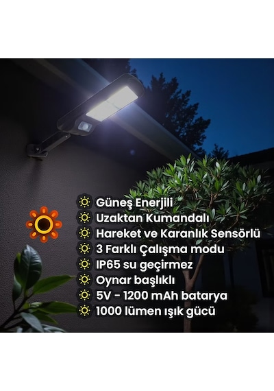 Upway Güneş Enerjili 128 Led Duvar Lambası - 1000 Lm Su Geçirmez Aydınlatma