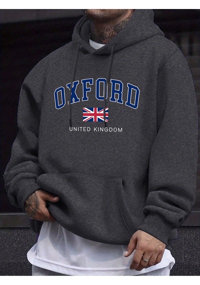 Startmore Startmoreoxford Birleşik Krallık Mektup Ve Bayrak Baskılı Erkek Eşofman Sokak Stili Bol Kapüşonlu Spor Antrasit