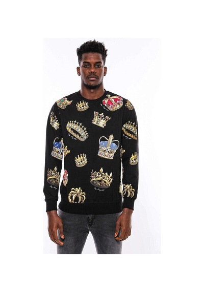 Wessi Siyah Bisiklet Yaka Taşlı ve Baskılı Sweatshirt Siyah