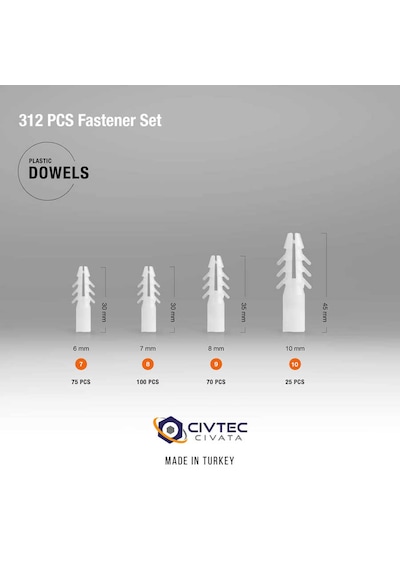 Civtec 312 Parça 12 Çeşit Vida Ve Dübel Seti - Takım