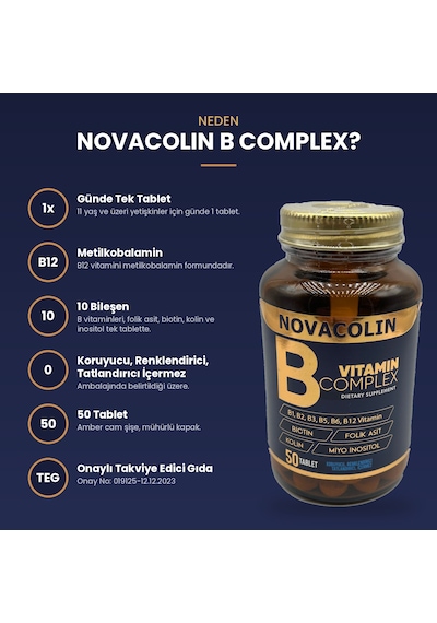 Novacolin Vitamin B Complex B1 B2 B3 B5 B6 B12 Biotin 50 Tablet