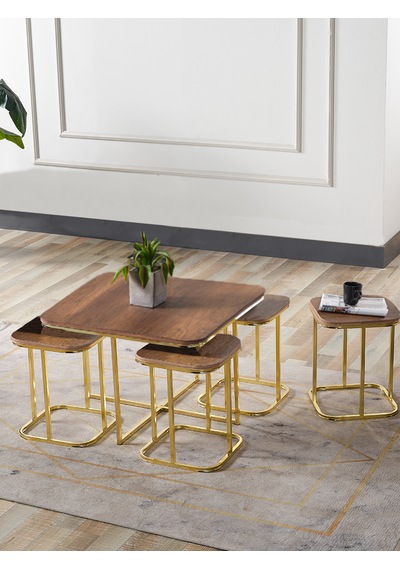 Pelikan 4+1 Koyu Ceviz Suntalam Gold Metal Ayak Takım Sehpa