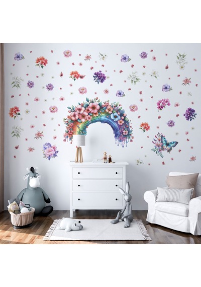 Gökkuşağı Suluboya Duvar Sticker Seti - Mat, Sökülebilir, Çocuk Odası Dekoru 100 X 125
